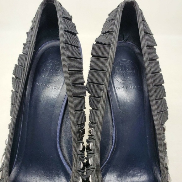 Tory Burch Peep Toe Heels Sz 8.5 M Ruffles Studs - Picture 9 of 11